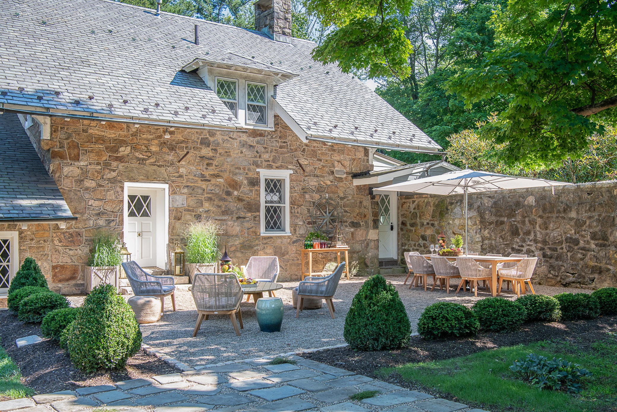 Charming patio with outdoor seating area.