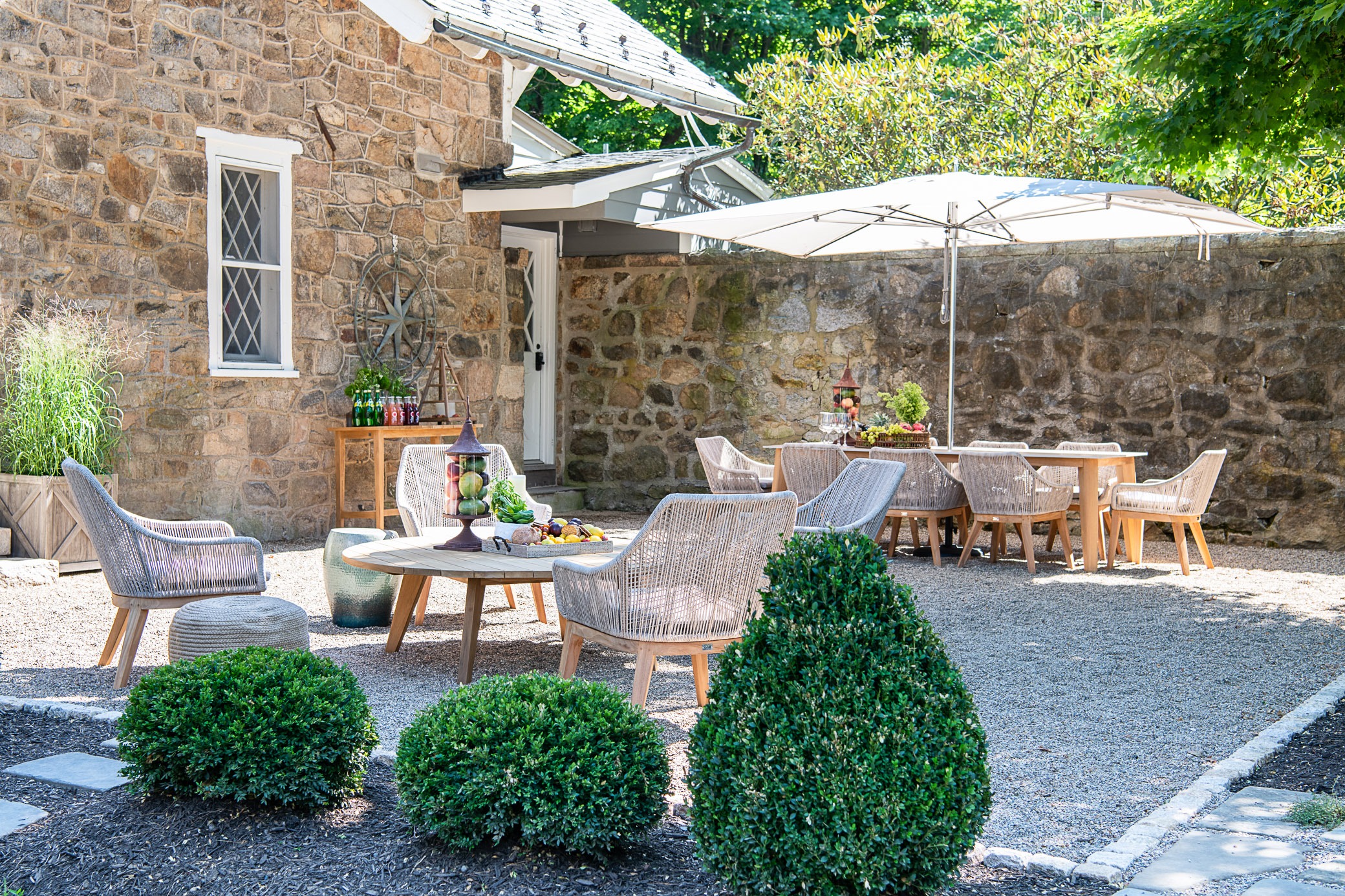 Charming patio with outdoor seating and decor