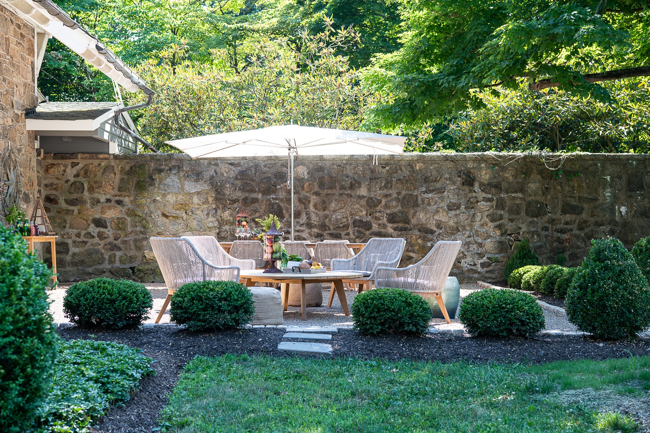 Cozy outdoor patio with seating
