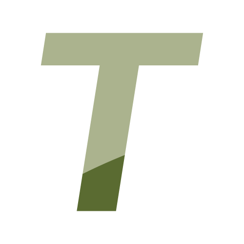 A stylized letter T in two shades.