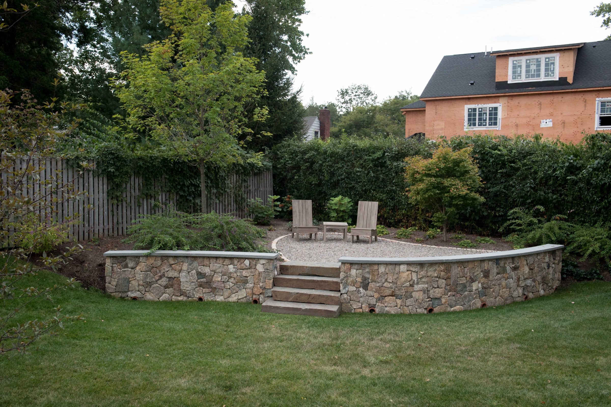 Outdoor seating in a garden setting
