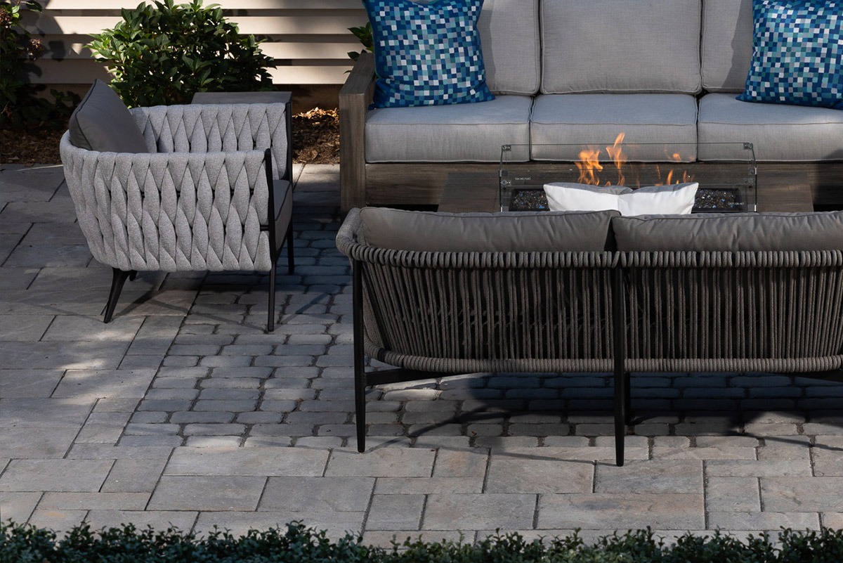 Outdoor seating with a fire pit.