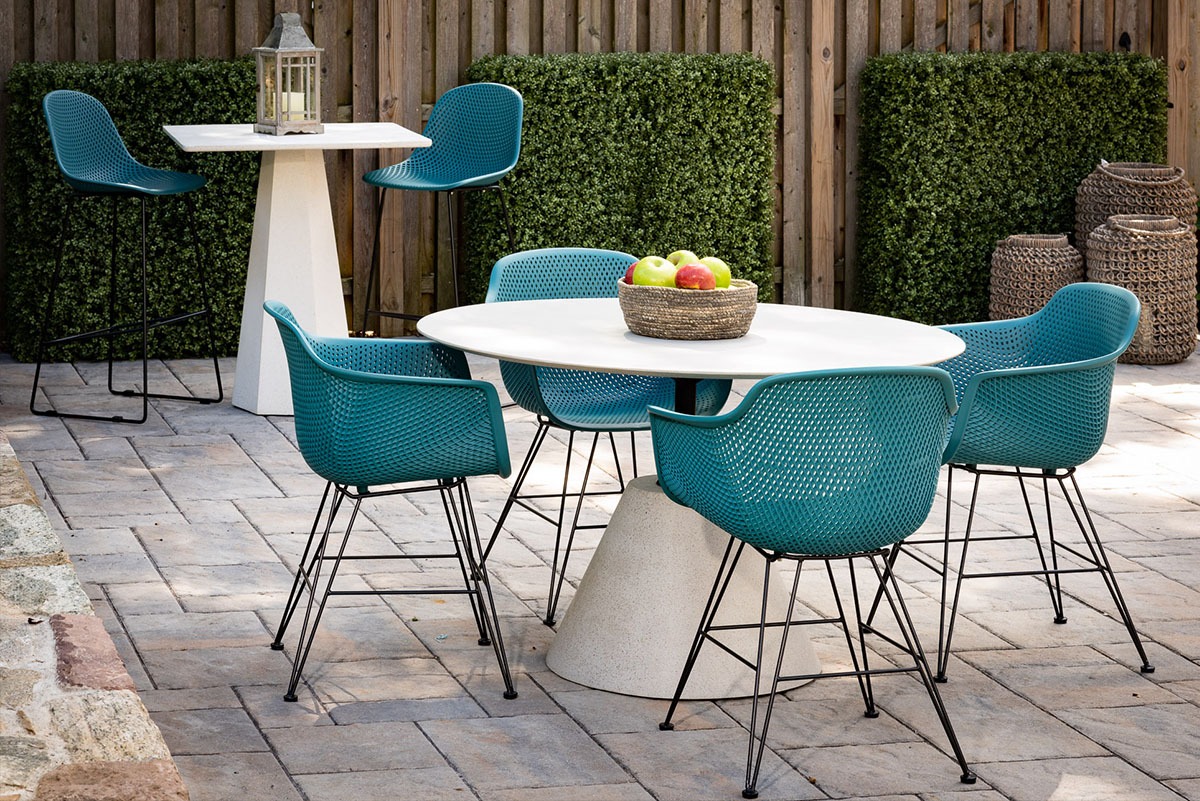 Outdoor patio with modern furniture