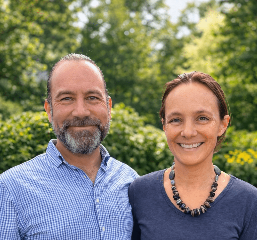 Smiling couple outside in nature